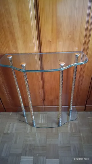 Consola de cristal y metal dorada