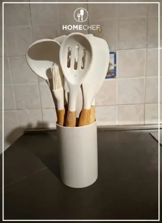 Set 12 Utensili Cucina Silicone Bianco HOMECHEF