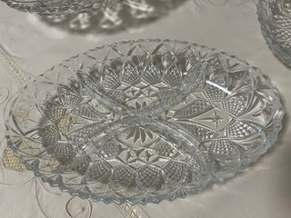 Conjunto vintage de 3 cuencos de vidrio tallado