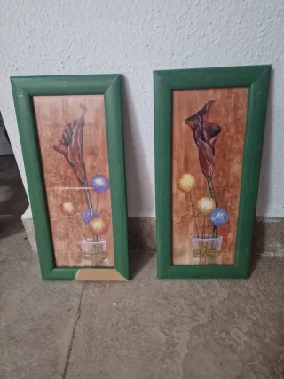 Cuadros decorativos flores marco verde