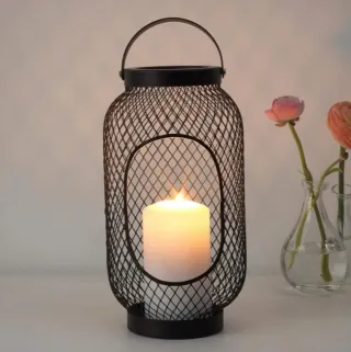 Farol de metal negro para vela