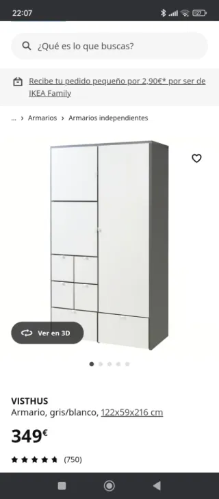 Armario VISTHUS IKEA gris/blanco