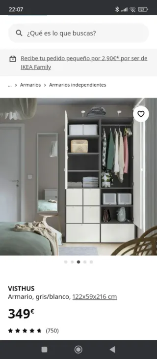 Armario VISTHUS IKEA gris/blanco