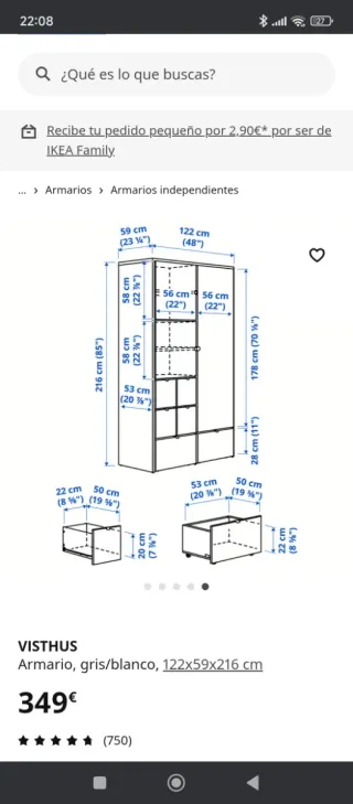 Armario VISTHUS IKEA gris/blanco