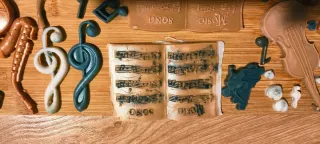 Jabones musicales: saxo, violín, viola, trompa, pi