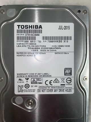 Disco Duro Toshiba 500GB DT01ACA050 SATA