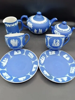 Juego té Wedgwood Jasperware azul