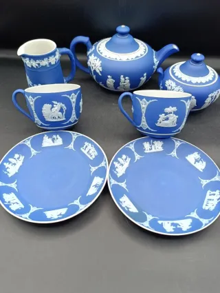Juego té Wedgwood Jasperware azul