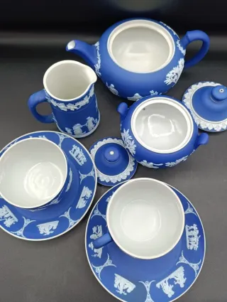 Juego té Wedgwood Jasperware azul