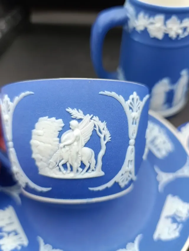Juego té Wedgwood Jasperware azul