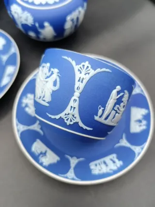 Juego té Wedgwood Jasperware azul