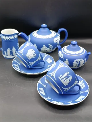 Juego té Wedgwood Jasperware azul