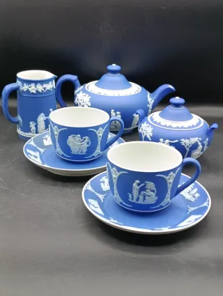 Juego té Wedgwood Jasperware azul