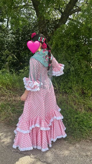 Bata Flamenca Rosa Lunares Blancos Talla Única