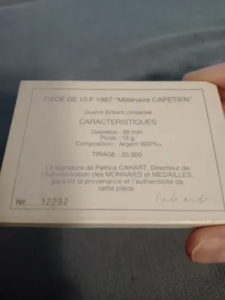 🇫🇷 Set 10 Francs Argent 1987 Millenaire Capetien