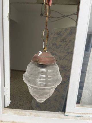Lámpara antigua metal y cristal, van 2