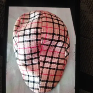 Gorra flamenca cuadros beige y rosa talla l