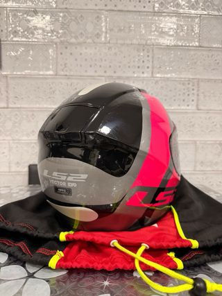 Casco Moto LS2 Mujer Gris y Rosa