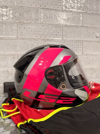 Casco Moto LS2 Mujer Gris y Rosa