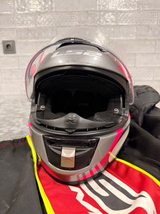 Casco Moto LS2 Mujer Gris y Rosa