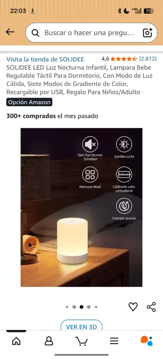 Lámpara LED Táctil Nocturna Infantil