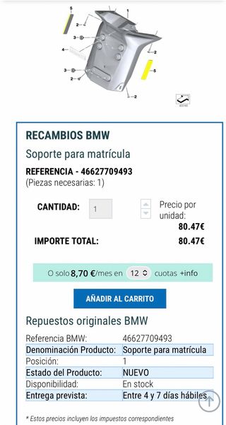 Aleta trasera BMW K1600 con guardabarros