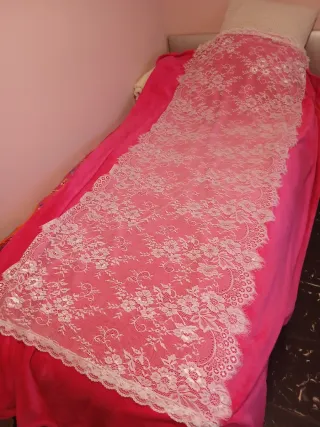 Mantilla encaje y tul blanca 1 75 por 75cm nueva