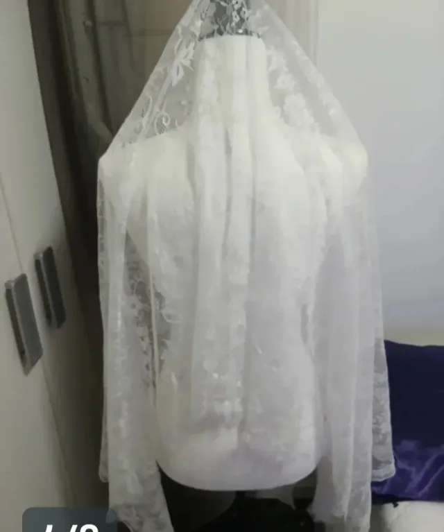 Mantilla encaje y tul blanca 1 75 por 75cm nueva