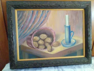 Cuadro naturaleza muerta con velas y nueces