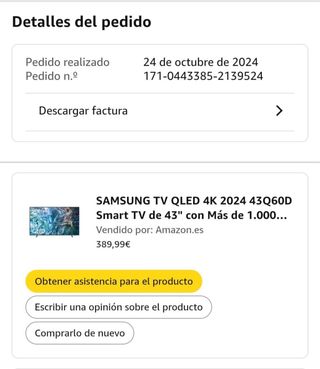 Samsung smart TV QLED 4K 2024 43Q60D como nueva