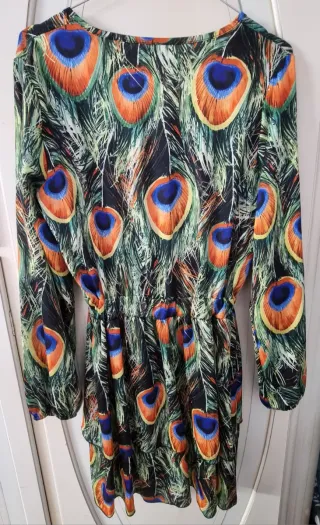 Abito corto fantasia pavone manica lunga