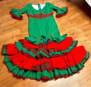 Traje Flamenca Micaela Villa Verde y Rojo