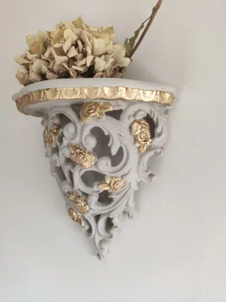 Ménsula-Repisa decorativa dorado y lino