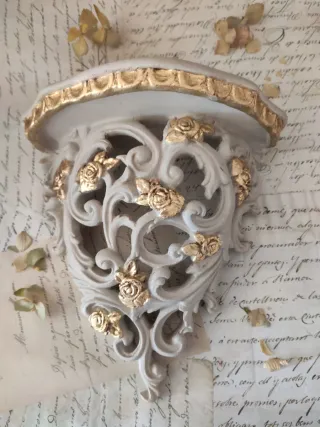 Ménsula-Repisa decorativa dorado y lino