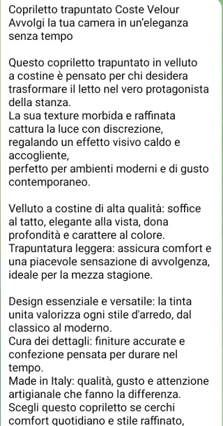 Copertina velluto a coste mezza stagione