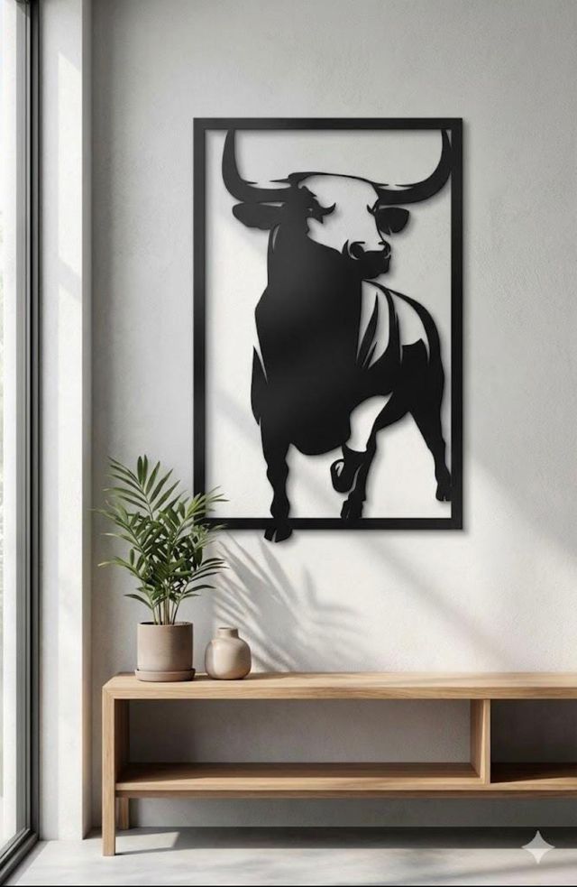 Cuadro Toro Silueta 80x50 Madera