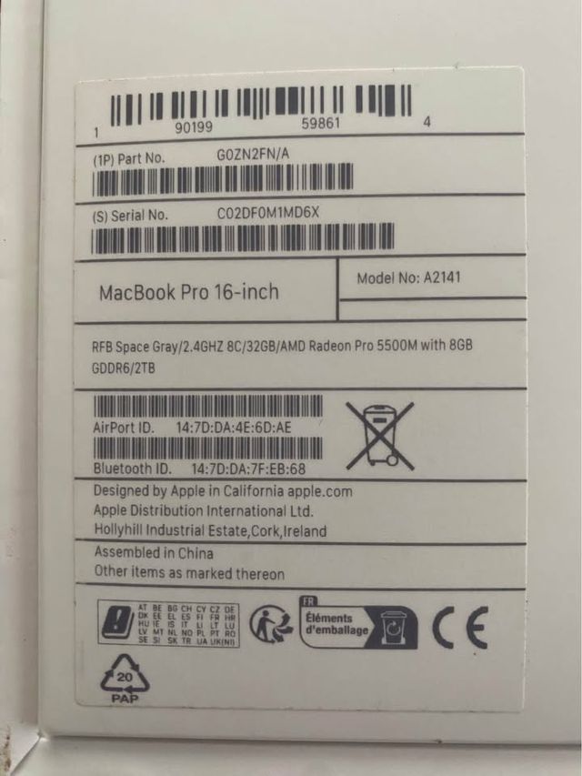 MacBook Pro 16" i9 | 32GB RAM | 2TB SSD