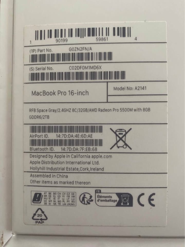MacBook Pro 16" i9 | 32GB RAM | 2TB SSD