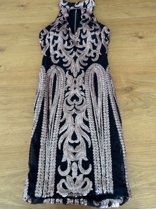 Vestido corto fiesta lentejuelas negro dorado