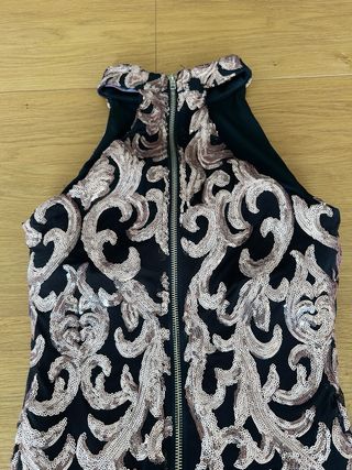 Vestido corto fiesta lentejuelas negro dorado