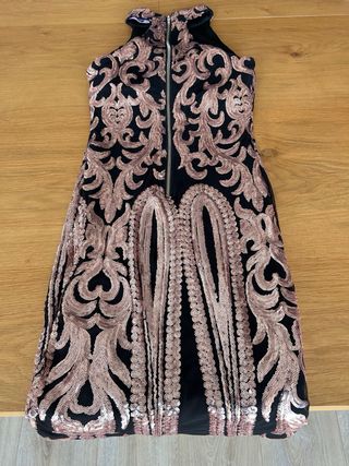 Vestido corto fiesta lentejuelas negro dorado