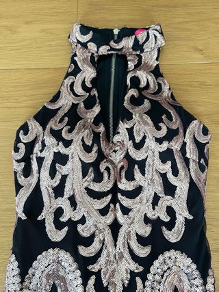 Vestido corto fiesta lentejuelas negro dorado