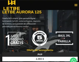 LETBE AURORA ADV 125 2026 Baúl+Seguro+5 Años Garan