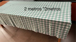 Mantel cuadros verde y blanco 2x2m
