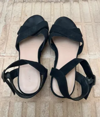 Sandalias Graceland negras cuña esparto