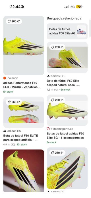 Botas Fútbol Adidas F50 Elite SG Amarillas 43.5