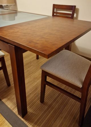 Mesa de comedor de madera extensible con 4 sillas