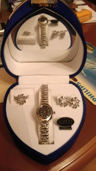 Set Joyería Reloj Anillo Pendientes