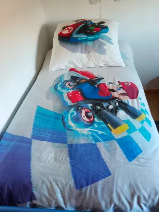 Colcha y cojín para cama de Mario Bros Kart