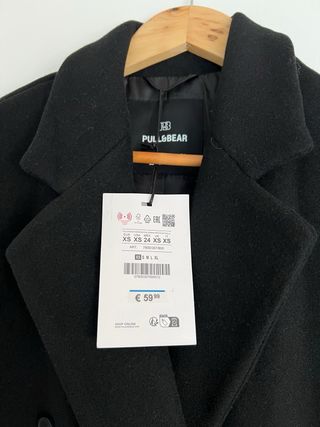 Abrigo largo negro Pull&Bear Talla XS NUEVO